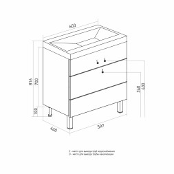 Тумба д/ванной &amp;quot;БРИКС-60&amp;quot; 2 ящика белый/дуб вотан под рак.&amp;quot;Breeze 60&amp;quot; мебельный (Sanita Luxe) (ПВХ) - 556809 