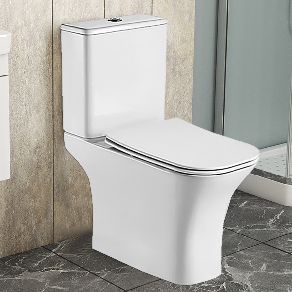 Унитаз-компакт Azario FRETTA SQUARE 650х340х790 напольный, безободковый с бачком и сиденьем микролифт (AZ-5121)