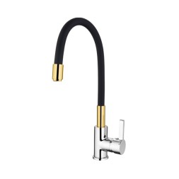 Смеситель для кухни 35к L4898-10 Ledeme силиконовый излив Черный+золото+хром, латунь - L4898-10