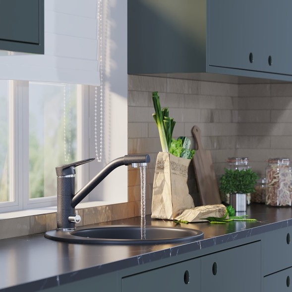 Смеситель для кухни 40к MIXLINE ML-GS05 (343) антрацит с вых. для питьевого фильтра - 00-00006413 