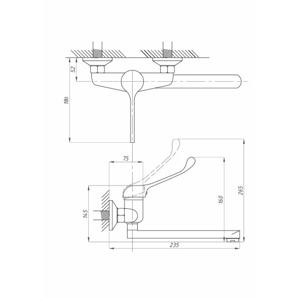 Смеситель для раковины наст 40к ПРОФСАН ПСМ-508-055 &amp;quot;МЕДИК&amp;quot; эксц. &amp;quot;РУС&amp;quot; медицинский. ХРОМ - PSM-508-055 