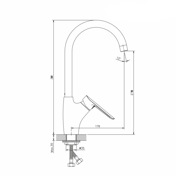 Смеситель для кухни 35k MIXLINE ML29-032 &amp;quot;Comfort&amp;quot; высокий излив боковая ручка - ML29-032 