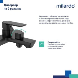 Смеситель для ванны 35к Milardo MAZBL00M02 &amp;quot;Maze&amp;quot; нерж. сталь, ЧЕРНЫЙ матовый - MAZBL00M02 