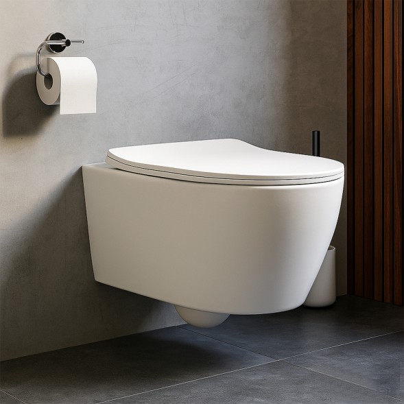 Унитаз подвесной Azario UNO 365х485x365 , безободковый, в комплекте с быстросъемным сиденьем микролифт (AZ-2380)