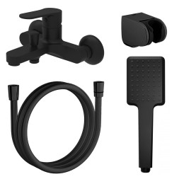 Смеситель для ванны и душа Azario ELVIS с ручным душем, керамический картридж, черный матовый (AZ-WWK238155PA)