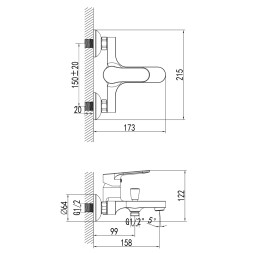 Смеситель для ванны и душа Azario ELVIS с ручным душем, керамический картридж, черный матовый (AZ-WWK238155PA)