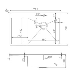 Мойка настол.монтаж 78х50 (3,0) прав. вып 3 1/2  MIXLINE PRO 20см с сифоном (черный графит) - 552923 