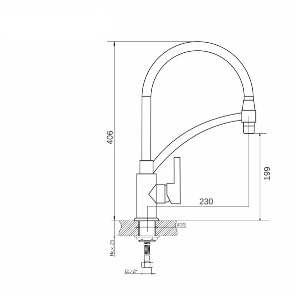Смеситель для кухни 35k MIXLINE ML33-108 &amp;quot;City White&amp;quot; гибкий излив боковая ручка БЕЛЫЙ/ХРОМ - ML33-108 