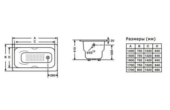Ванна чугунная Goldman Donni 170х75х42, с ножками и ручками