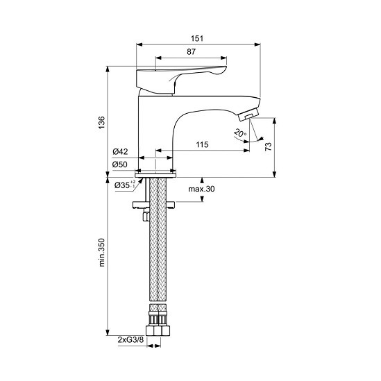 Смеситель для раковины Ideal Standard ALPHA без донного клапана, система облегченного монтажа EasyFix®, аэратор PERLATOR, хром (BC552AA)