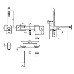 Смеситель для ванны Bossini AKI лейка Cube, керамический картридж, шланг 125 см., черный матовый (Z00726.073)