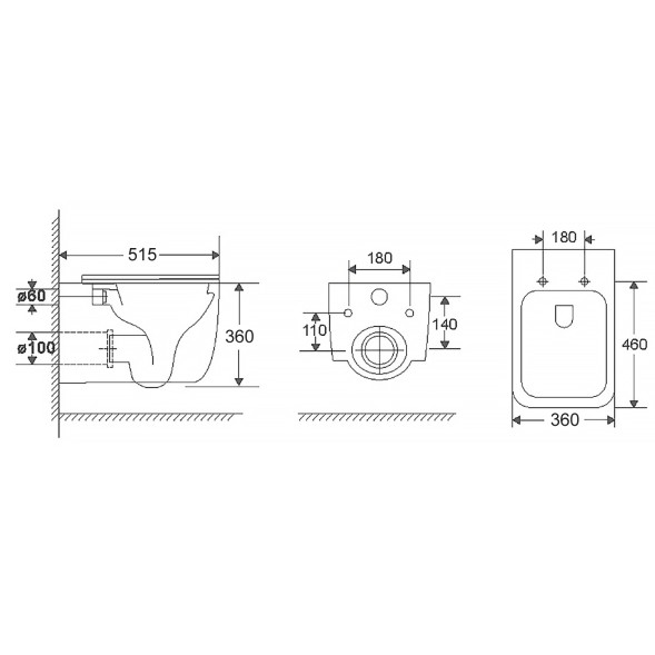Унитаз подвесной AZARIO FLAVIA 515х360х360 слив &amp;quot;Торнадо&amp;quot;, быстросъемное сиденье микролифт (AZ-0076-UQ1)