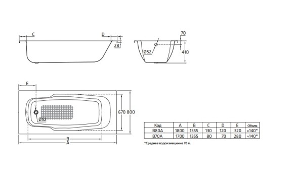 Ванна стальная BLB ATLANTICA HG 180х80, с отверстиями для ручек