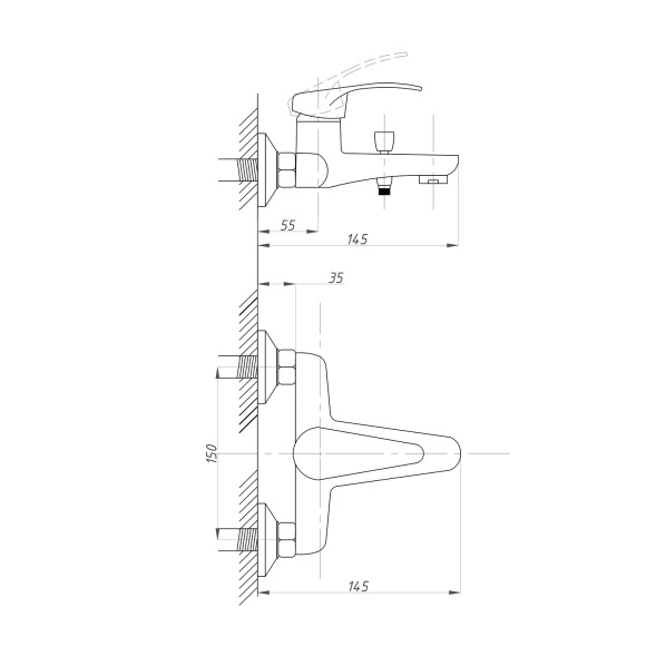 Смеситель для ванны 35к ПРОФСАН ПСМ-104-1 &amp;quot;КОМПЛЕКТАЦИЯ&amp;quot; тип См-ВОРНШлА, эксцентрики &amp;quot;ЕВРО&amp;quot;, ХРОМ - PSM-104-1 