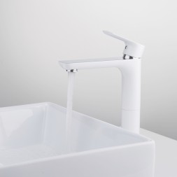 Смеситель для раковины 35к G1048-2 GAPPO высокий, литой, п/гайку, БЕЛЫЙ-ХРОМ - G1048-2 