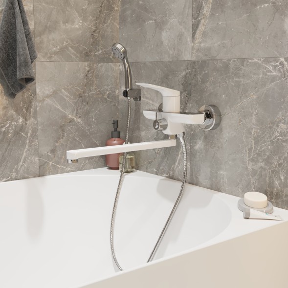 Смеситель для ванны и раковины 35k MIXLINE ML41-02 &amp;quot;Swan White&amp;quot; БЕЛЫЙ/ХРОМ - ML41-02 