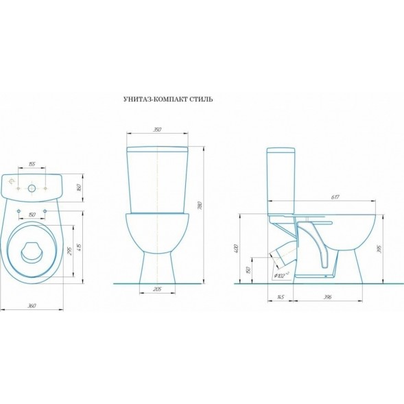 Унитаз-компакт &amp;quot;Стиль&amp;quot; белый (косой, нижн, сид. полип. м/лифт, 2-кн арм) (Rosa) - 4630055558391 