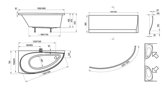 Ванна акриловая RAVAK  AVOCADO 160 левая