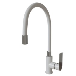 Смеситель для кухни 35к MIXLINE ML33-098 &amp;quot;City White&amp;quot; гибкий излив, б/отв, боковая ручка БЕЛЫЙ/ХРОМ - ML33-098 