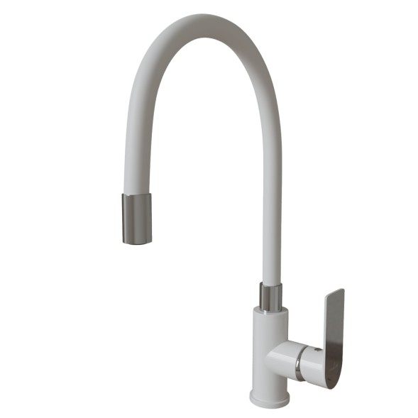 Смеситель для кухни 35к MIXLINE ML33-098 &amp;quot;City White&amp;quot; гибкий излив, б/отв, боковая ручка БЕЛЫЙ/ХРОМ - ML33-098 