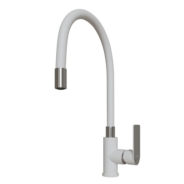 Смеситель для кухни 35к MIXLINE ML33-098 &amp;quot;City White&amp;quot; гибкий излив, б/отв, боковая ручка БЕЛЫЙ/ХРОМ - ML33-098 