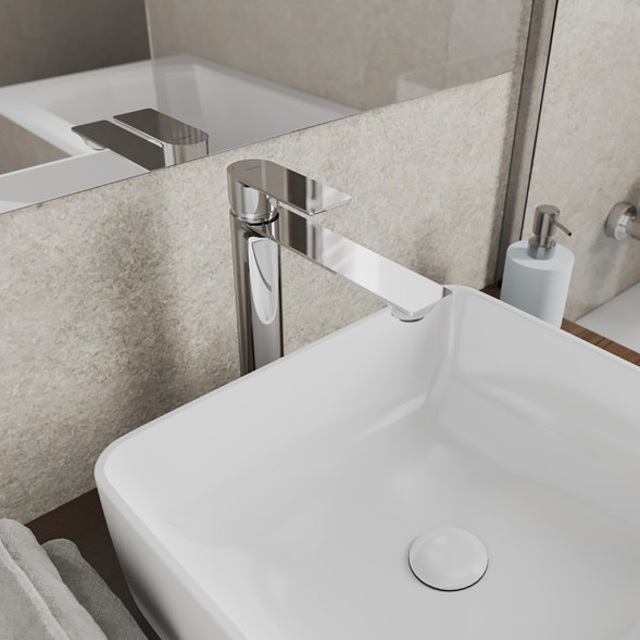 Смеситель для раковины 35к Milardo MAZBN01M01 &amp;quot;Maze&amp;quot; высокий, литой, нерж. сталь,  п/гайку, САТИН - MAZBN01M01 