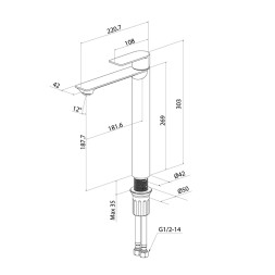 Смеситель для раковины 35к Milardo MAZBN01M01 "Maze" высокий, литой, нерж. сталь, п/гайку, САТИН - MAZBN01M01