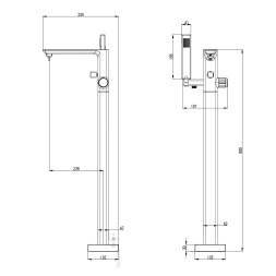 Смеситель для ванны Azario PIANO, отдельностоящий, керамический картридж, черный матовый (AZ-208260AB5PA-0308A)