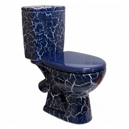Унитаз-компакт "Уют" синий кракелюр (косой, нижн, сид полип, 2-кн арм) (Rosa) - 4610119200015