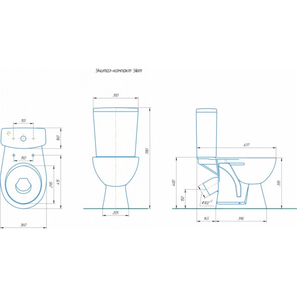 Унитаз-компакт &amp;quot;Уют&amp;quot; синий кракелюр (косой, нижн, сид полип, 2-кн арм) (Rosa) - 4610119200015 