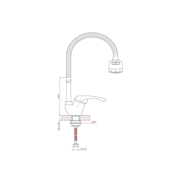 Смеситель для кухни 40к CN4303 CRON гибкий излив, п/гайку, боковая, ХРОМ - CN4303 