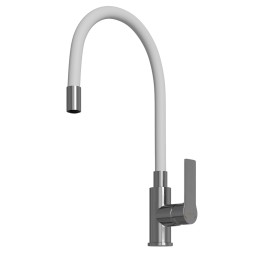 Смеситель для кухни 35к MIXLINE ML35-098 гибкий излив, б/отв, боковая, белый - ML35-098 